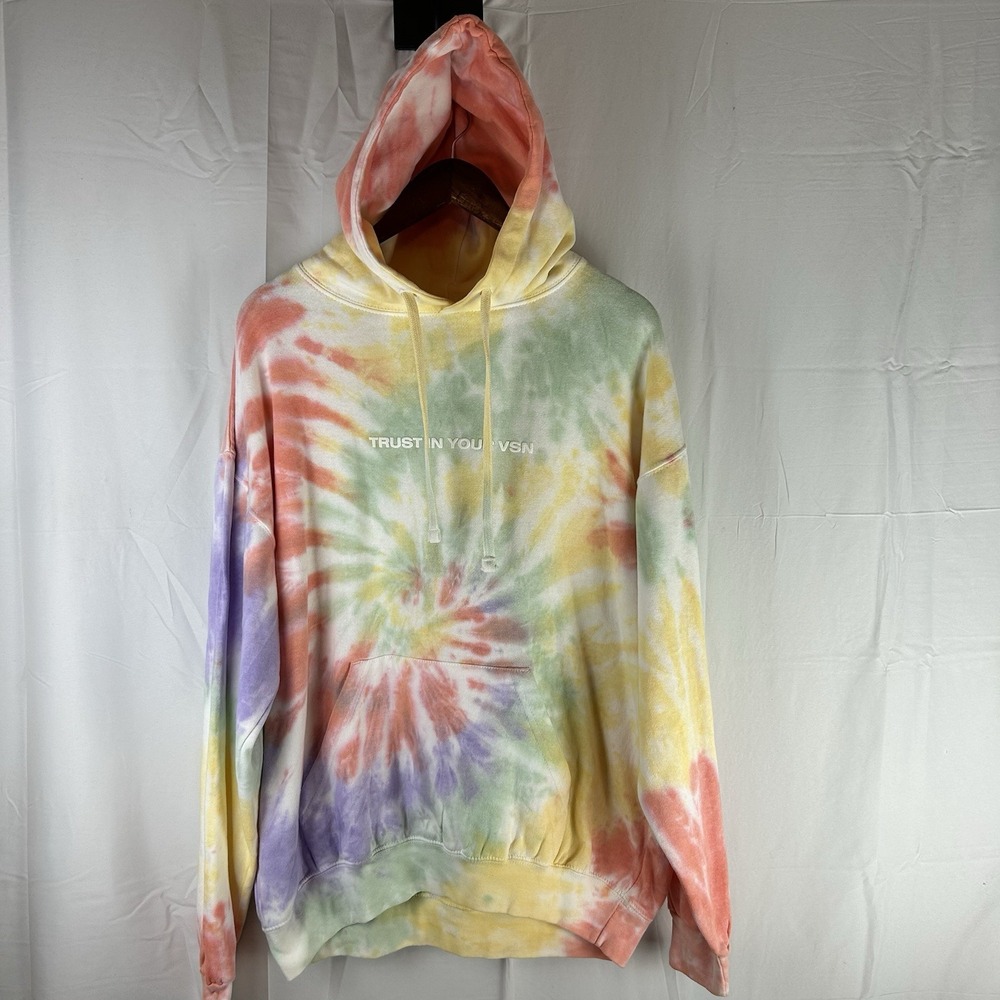 WRLDINVSN Sweatshirt Mens Large Tie Dye Trust in Your VSN‎ Graphic Print Hooded